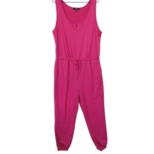 Lulus Jumpsuit Womens XL Magenta Pink Good Sleeveless Jogger Drawstring Knit
